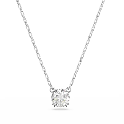 Stilla pendant, Round cut, White, Rhodium plated