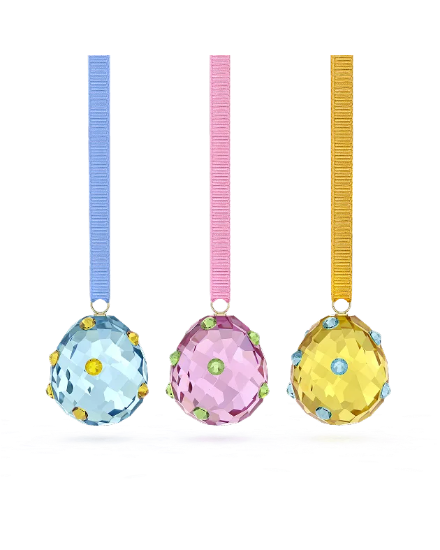 Three colorful egg ornaments