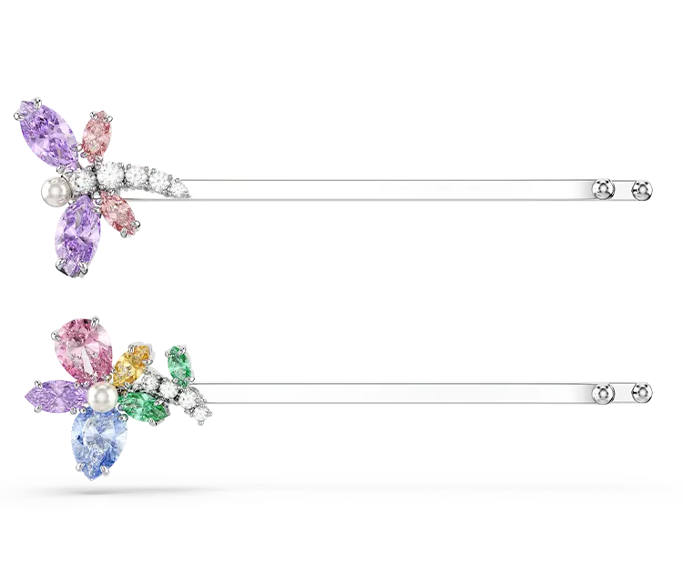 Ariana Grande x Swarovski hair pin, Mixed cuts, Dragonfly, Flower, Multicolored, Rhodium plated