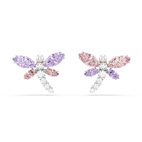 Ariana Grande x Swarovski stud earrings, Mixed cuts, Dragonfly, Multicolored, Rhodium plated