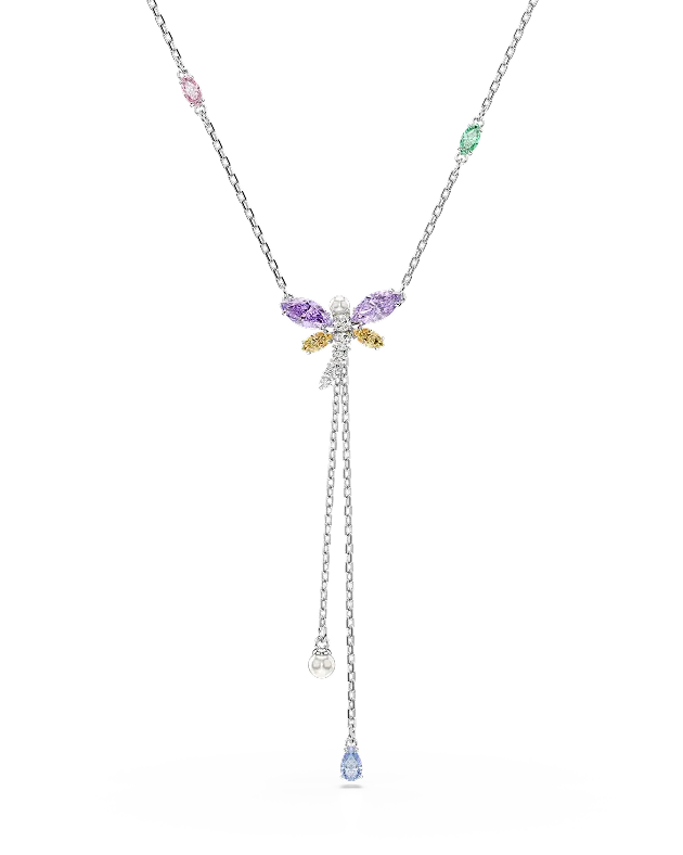 Ariana Grande x Swarovski Y necklace, Mixed cuts, Dragonfly, Multicolored, Rhodium plated