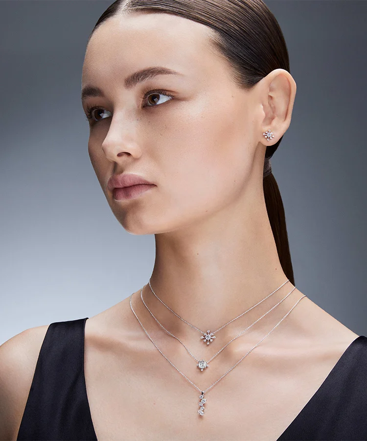 Model wearing Galaxy necklaces