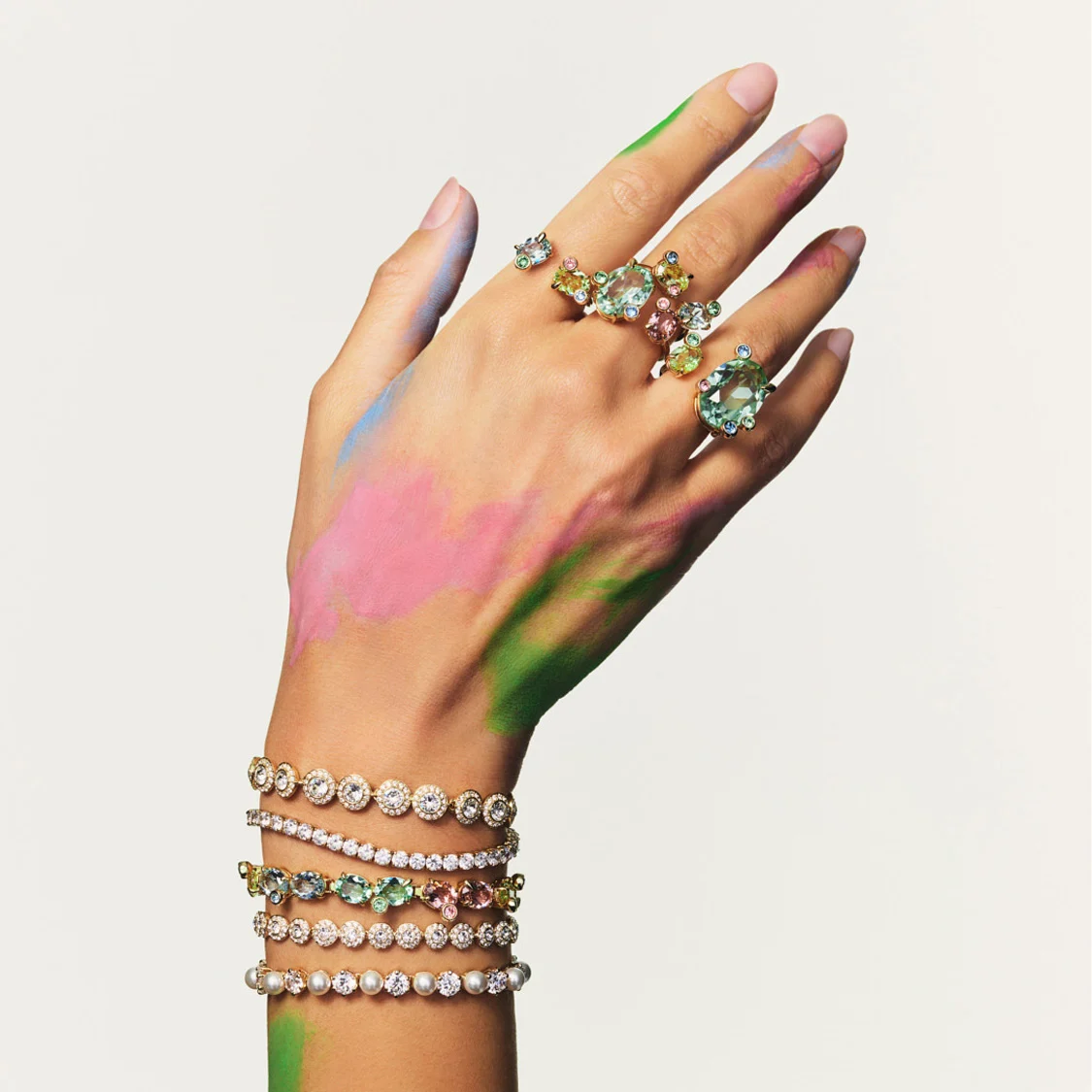 Model wearing Swarovski bracelets