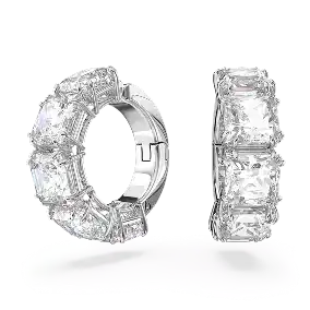 Matrix clip earrings, Square cut, White, Rhodium plated