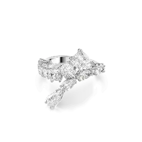 Matrix ring, Mixed cuts, White, Rhodium plated