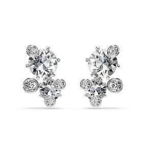 Constella stud earrings, Round cut, White, Rhodium plated