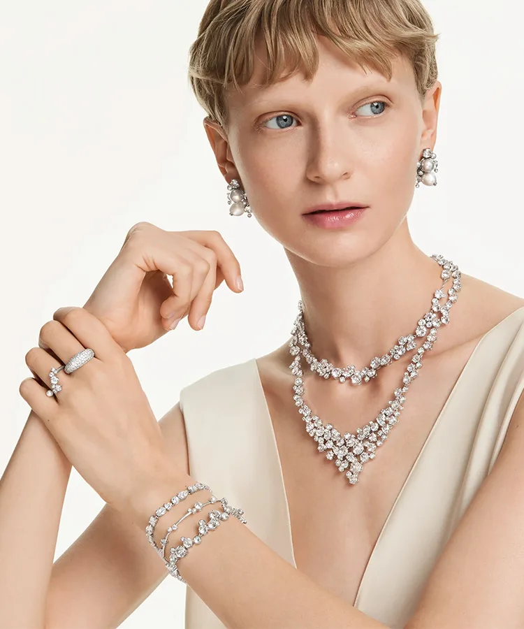 Model wearing Swarovski bridal jewelry