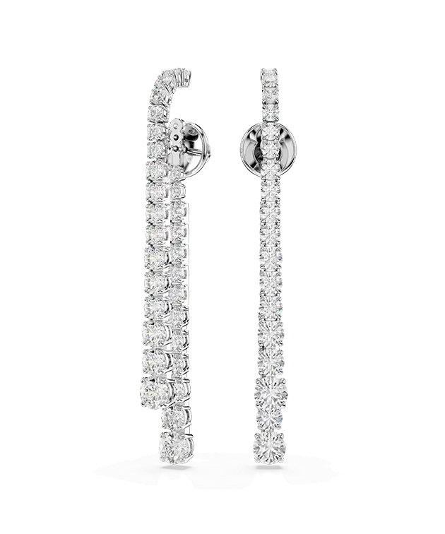Matrix drop earrings, Gradient of round cuts, White, Rhodium plated