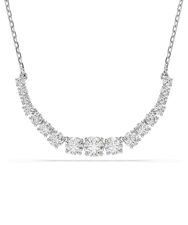Matrix necklace, Gradient of round cuts, White, Rhodium plated