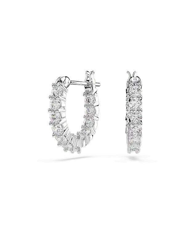 Matrix Vittore hoop earrings, Round cut, White, Rhodium plated