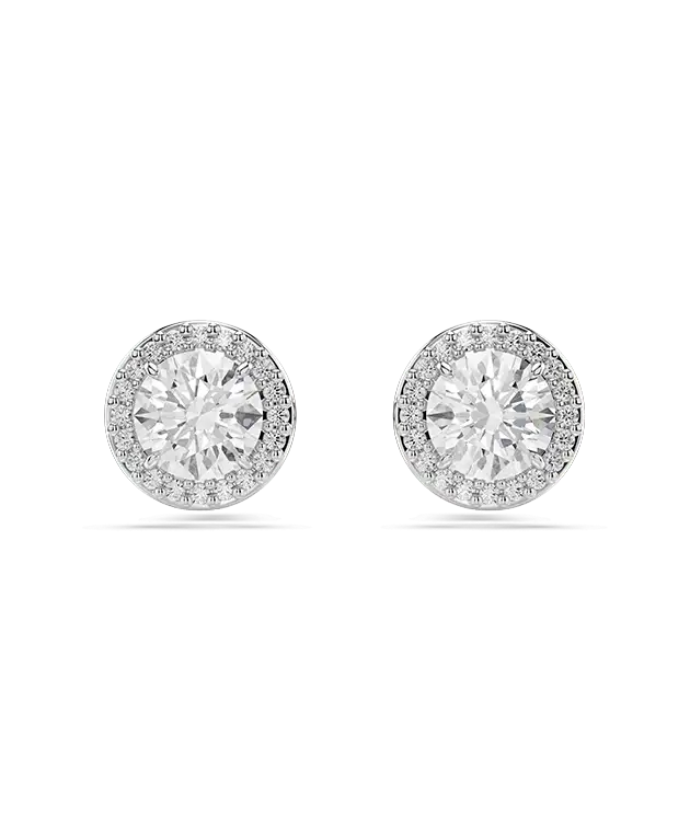 Una Angelic stud earrings, Round cut, Pavé, White, Rhodium plated