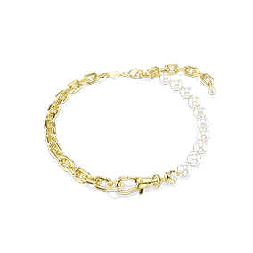 Idyllia necklace, Crystal pearl, White, Gold-tone plated