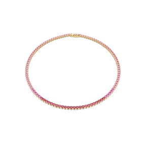 Matrix Tennis necklace, Round cut, Pink, Gold-tone plated