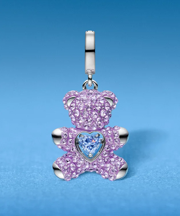 Purple Idyllia charm in the shape of a teddy bear