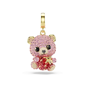 Idyllia charm, Mixed cuts, Teddy, Pink, Gold-tone plated