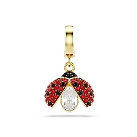 Idyllia charm, Mixed cuts, Ladybug, Red, Gold-tone plated
