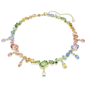 Gema necklace, Mixed cuts, Dangling crystals, Multicolored, Gold-tone plated