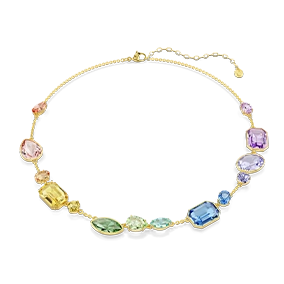 Gema necklace, Mixed cuts, Multicolored, Gold-tone plated