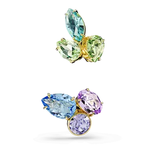 Gema ear cuffs, Asymmetrical design, Mixed cuts, Multicolored, Gold-tone plated