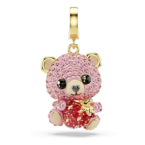 Idyllia charm, Mixed cuts, Teddy, Pink, Gold-tone plated