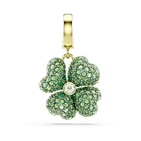 Idyllia charm, Clover, Green, Gold-tone plated