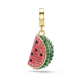 Idyllia charm, Mixed cuts, Watermelon, Multicolored, Gold-tone plated