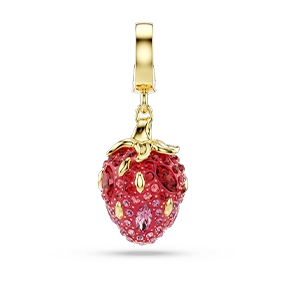 Idyllia charm, Mixed cuts, Strawberry, Red, Gold-tone plated