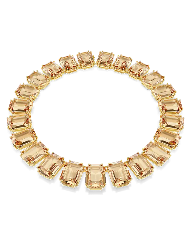 Millenia necklace, Oversized crystals, Octagon cut, Caramel, Gold-tone plated