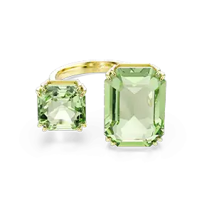 Millenia open ring, Octagon cut, Green, Gold-tone plated