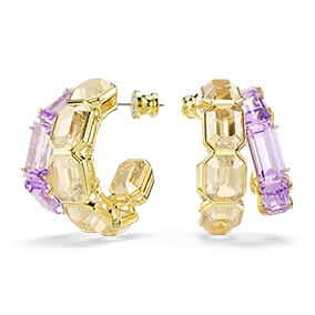 Millenia hoop earrings, Mixed cuts, Multicolored, Gold-tone plated