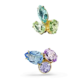Gema ear cuffs, Asymmetrical design, Mixed cuts, Multicolored, Gold-tone plated