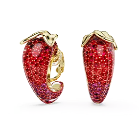 Idyllia clip earrings, Red, Gold-tone plated