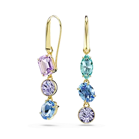 Gema drop earrings, Asymmetrical design, Mixed cuts, Multicolored, Gold-tone plated