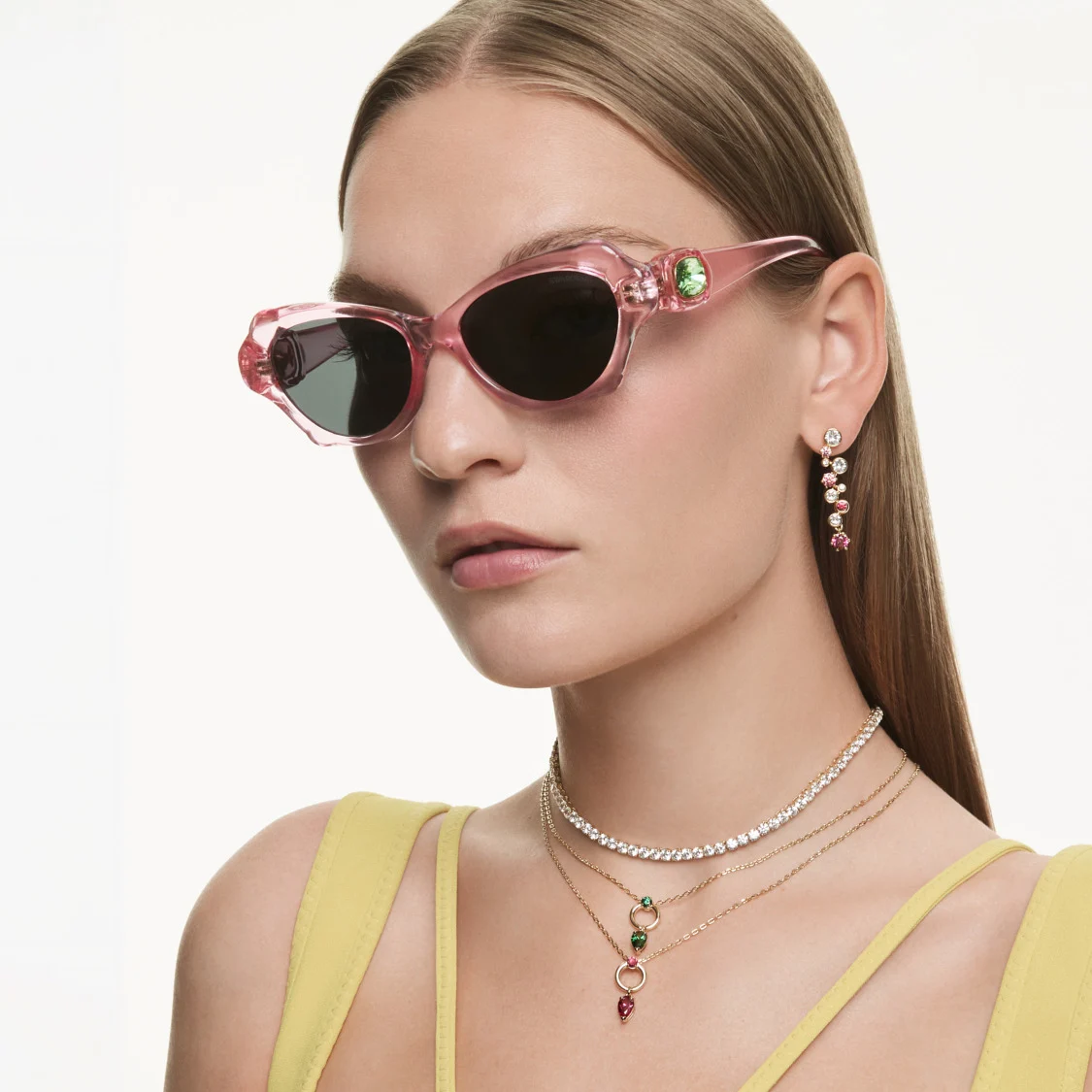 Model wearing Swarovski jewelry