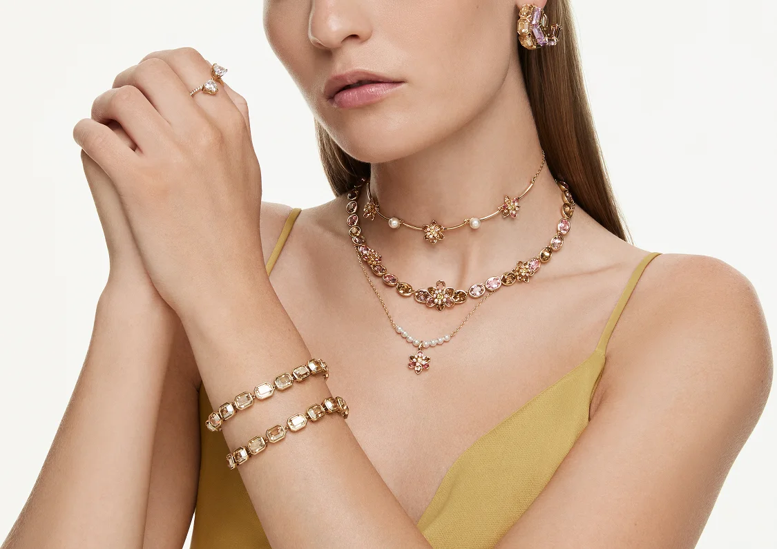 Model wearing Swarovski jewelry