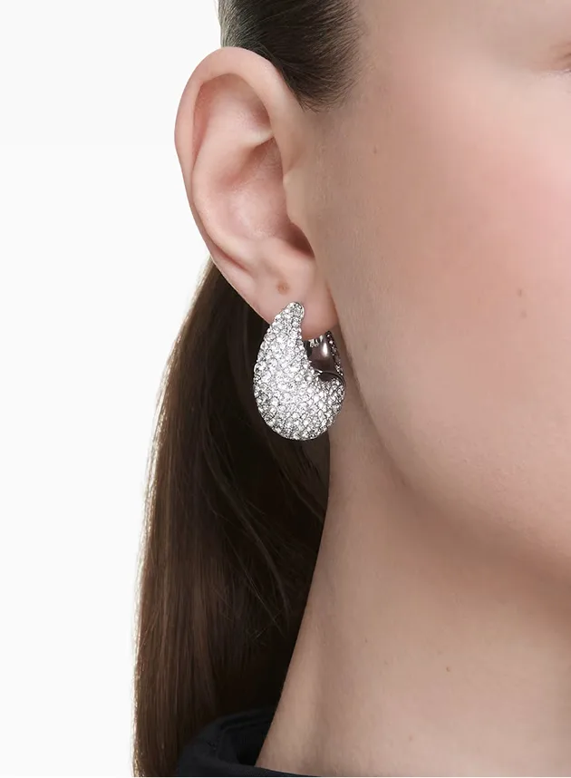 Sublima earrings, Large, White, Rhodium plated