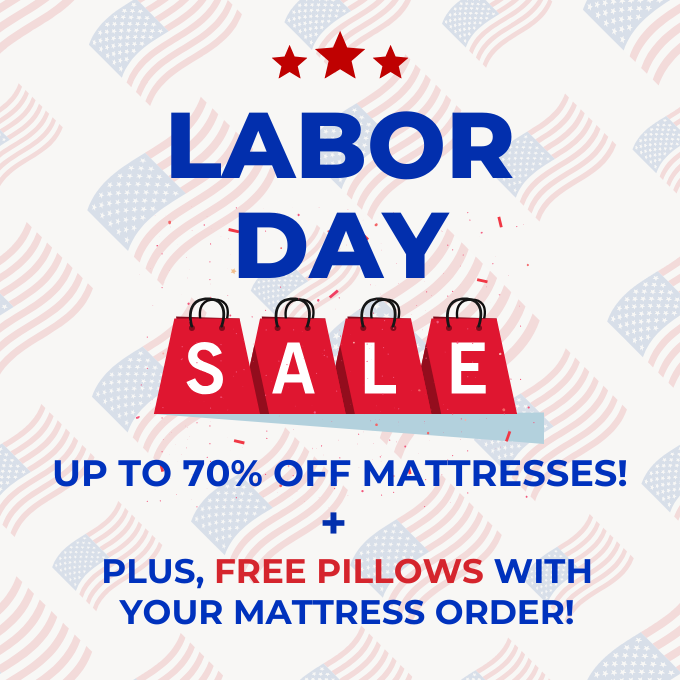 labor day sale up to 60% off mattresses and free pillows with your mattress order