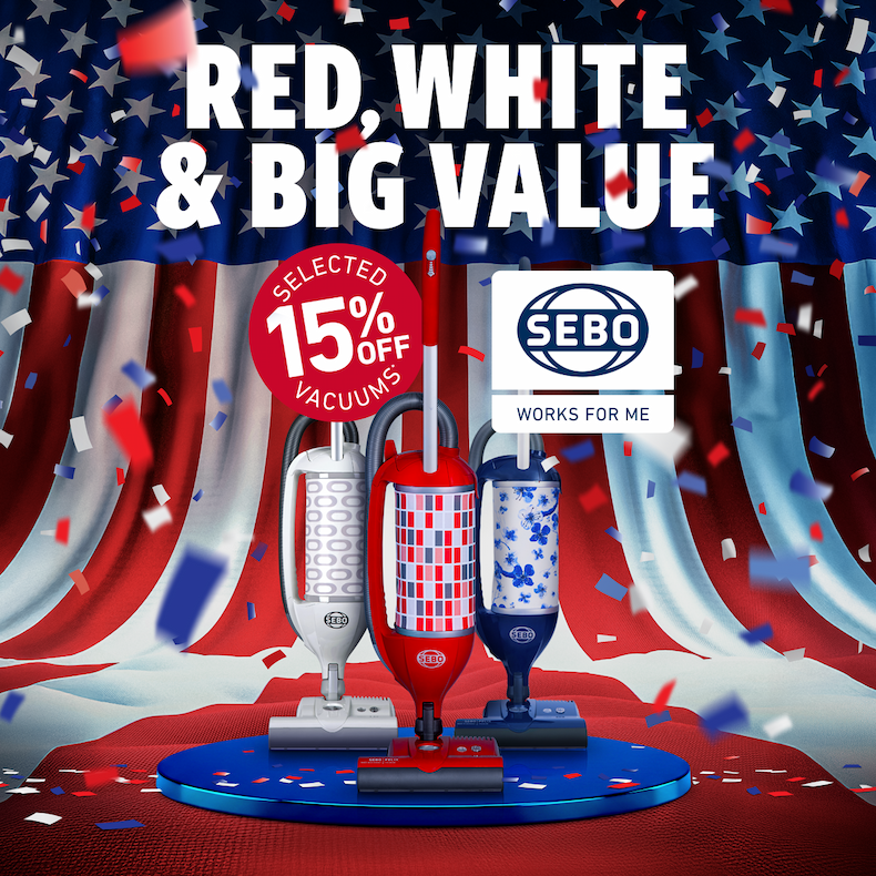 15% Off Red, White, and Blue SEBO Vacuums
