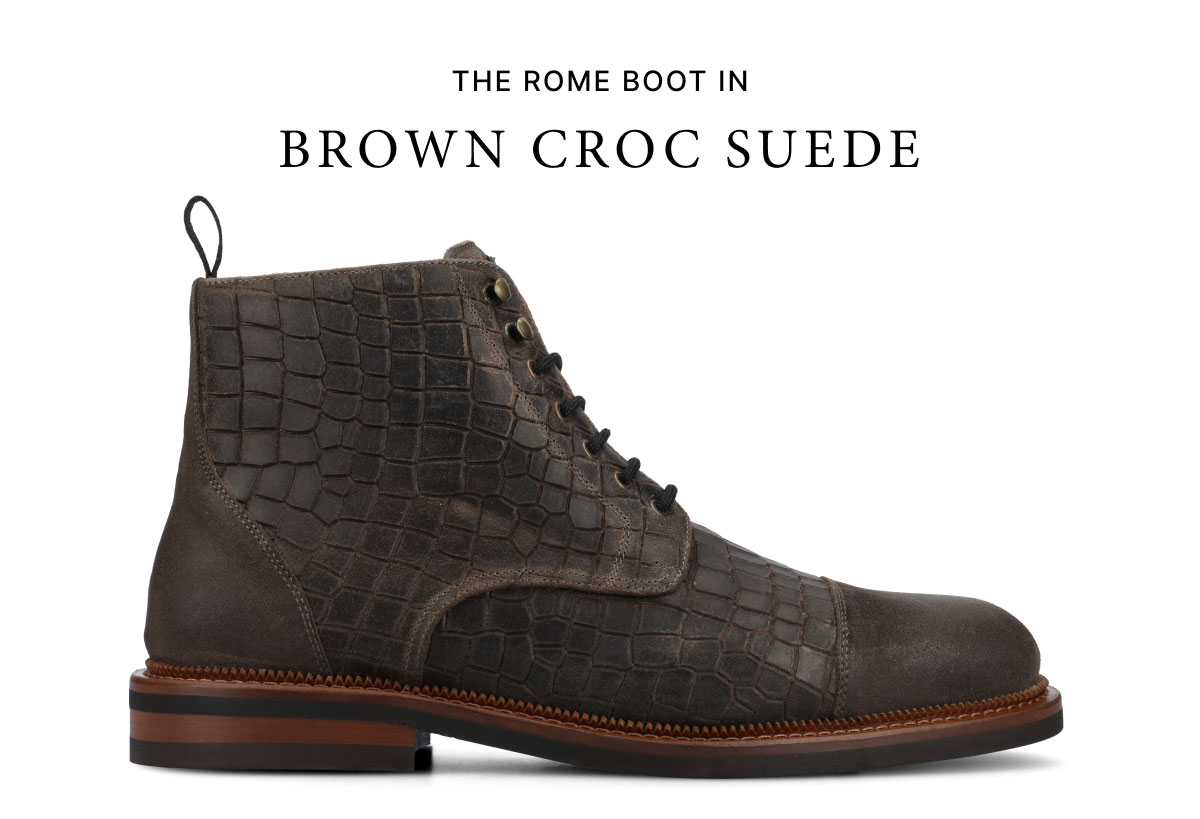 The Rome Boot in Brown Croc Suede