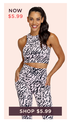  Woman in pink and black animal print sports bra