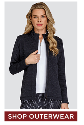 Woman in black full zip quilted jacket