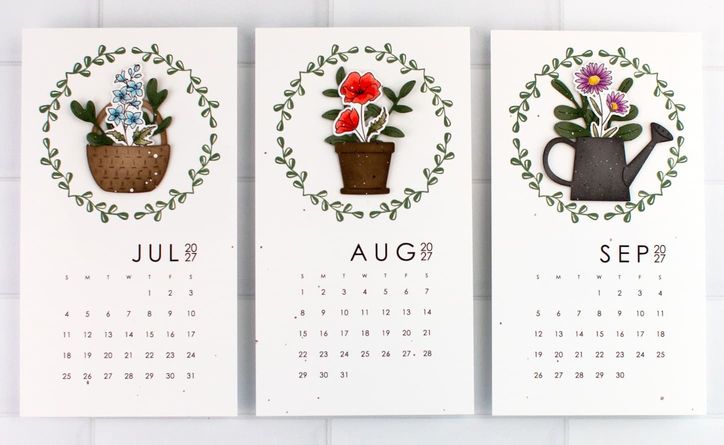 Handmade floral calendar cards.