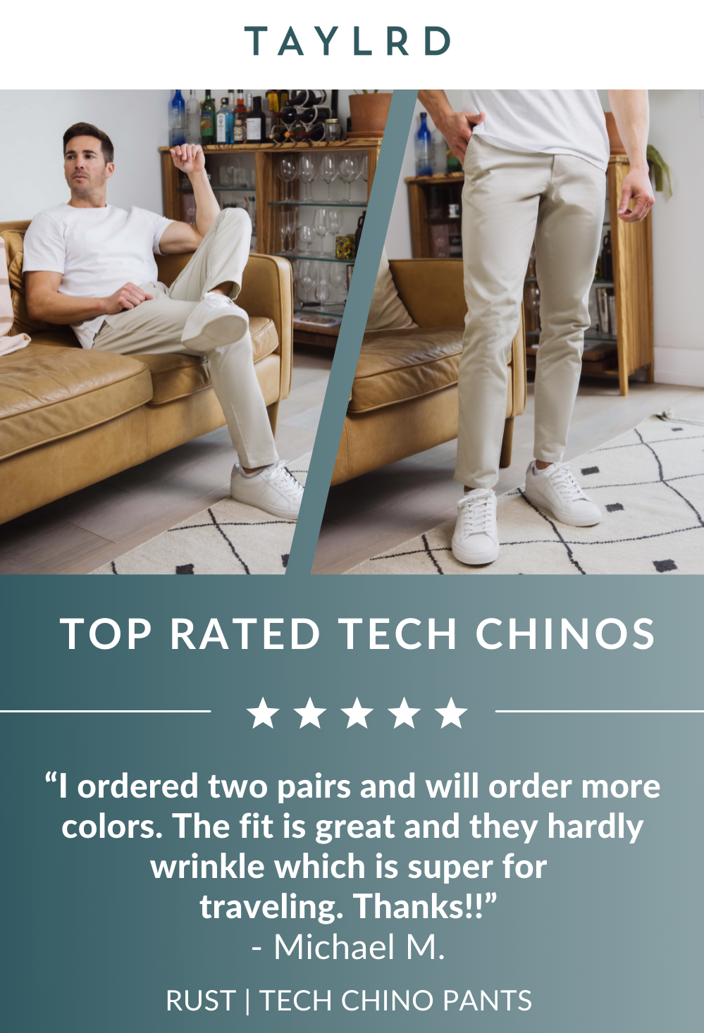Top Rated Tech Chinos. Five Star Reviews