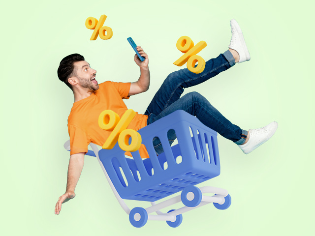 Shopping man holding a smartphone