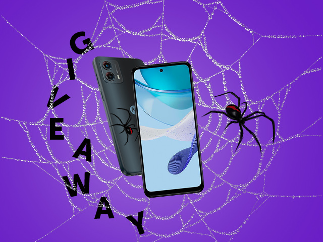 A smartphone and the word Giveaway on spider webs