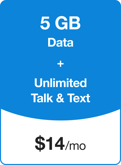 plan card with 10GB data plus Unlimited Talk & Text at $19/month