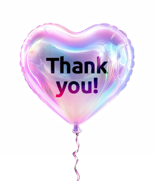 Heart shaped balloon with Thank You written in the middle
