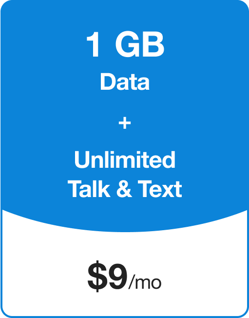 1GB Data+ Unlimited Talk & Text for $9/month