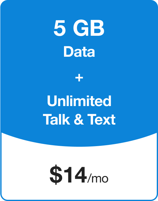 5GB Data+ Unlimited Talk & Text for $14/month