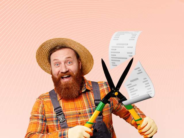 Man with scissors cutting bills